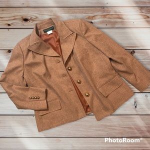 Harve Bernard Tweed Blazer, Size 16W, Orange/Multi with gold buttons and chain